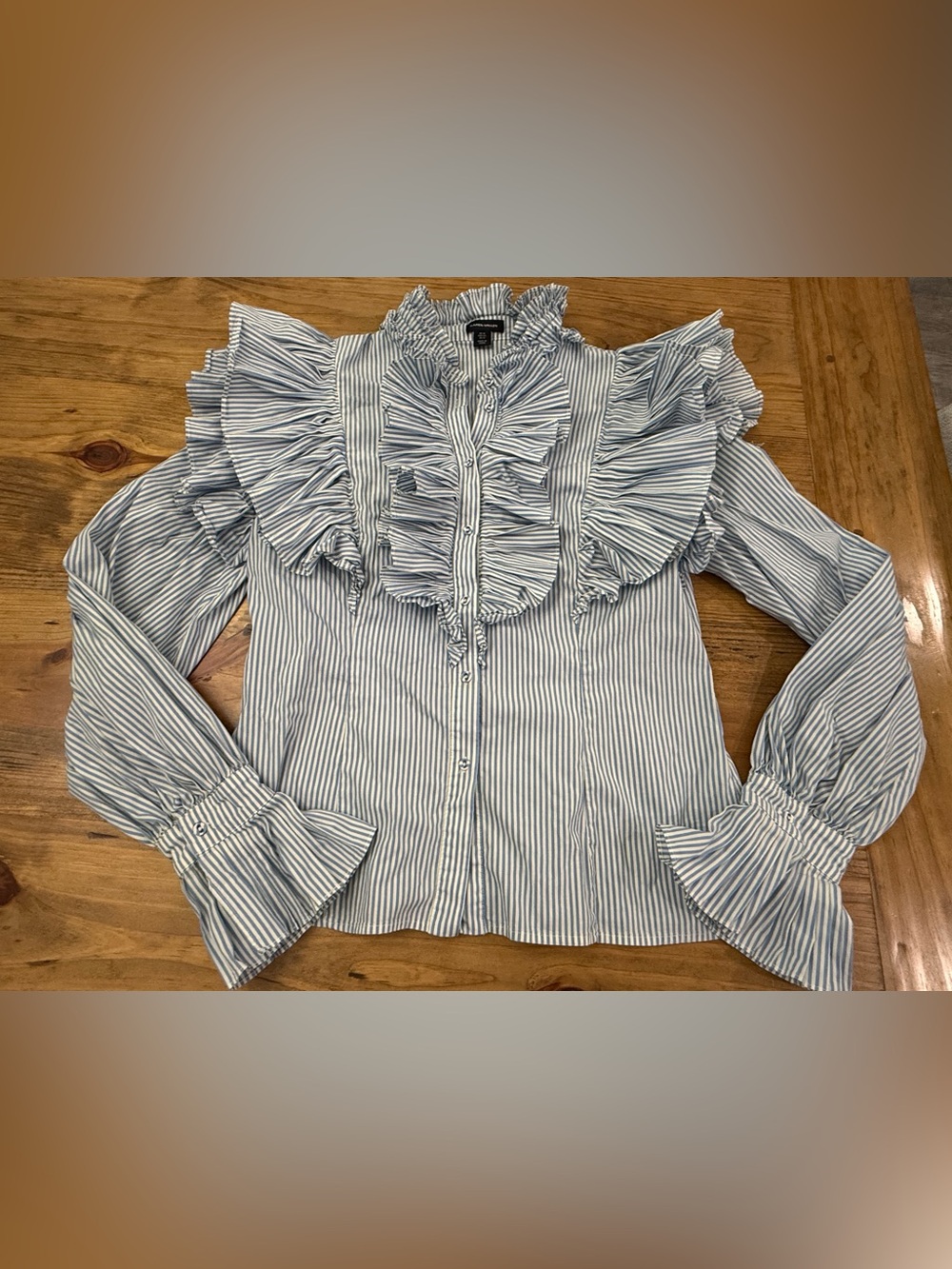 Karen Millen Pleated Striped Ruffle Woven Shirt - Picture 3 of 9